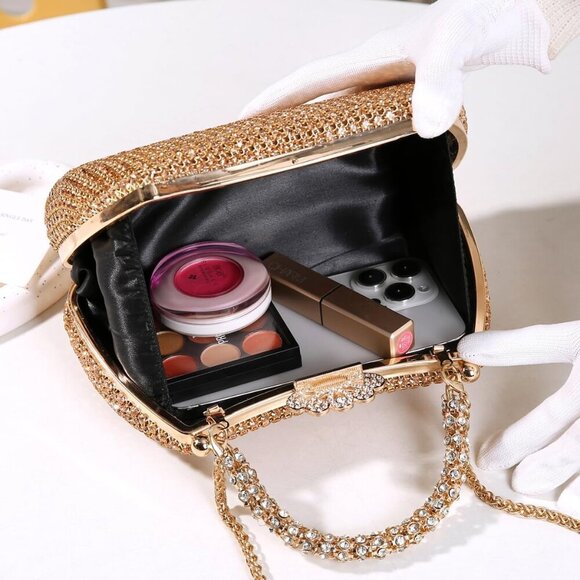 Women's Rhinestone Tote Clutch Polyester Evening Bag for Parties - Picture 3 of 7